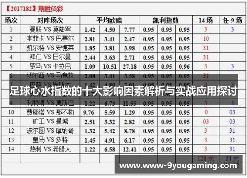 足球心水指数的十大影响因素解析与实战应用探讨