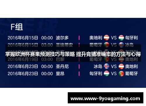 掌握欧洲杯赛果预测技巧与策略 提升竞猜准确率的方法与心得