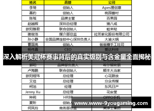 深入解析美冠杯赛事背后的真实级别与含金量全面揭秘