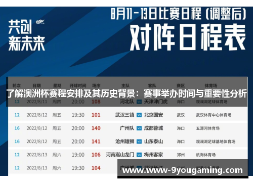 了解澳洲杯赛程安排及其历史背景:赛事举办时间与重要性分析 了解澳洲杯赛程安排及其历史背景:赛事举办时间与重要性分析