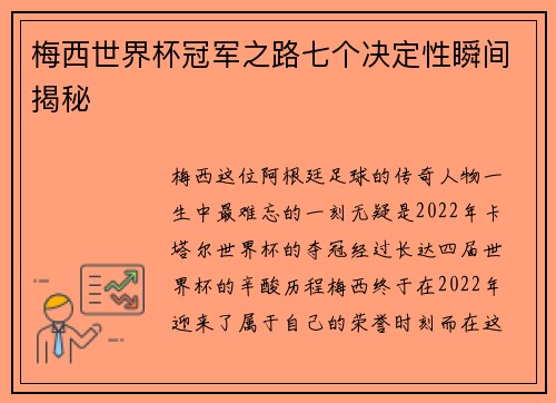 梅西世界杯冠军之路七个决定性瞬间揭秘 梅西世界杯冠军之路七个决定性瞬间揭秘