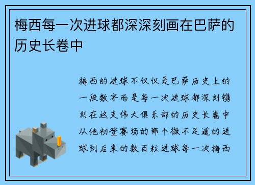 梅西每一次进球都深深刻画在巴萨的历史长卷中 梅西每一次进球都深深刻画在巴萨的历史长卷中